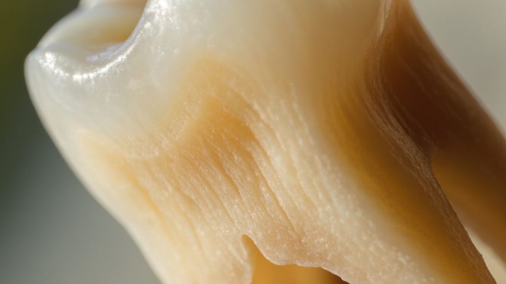 Close view of enamel and dentin tooth layers